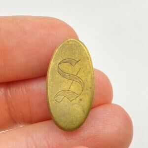 Vintage Antique Clothing Clip Brass Lingerie Small Oval Letter S Etched Engraved